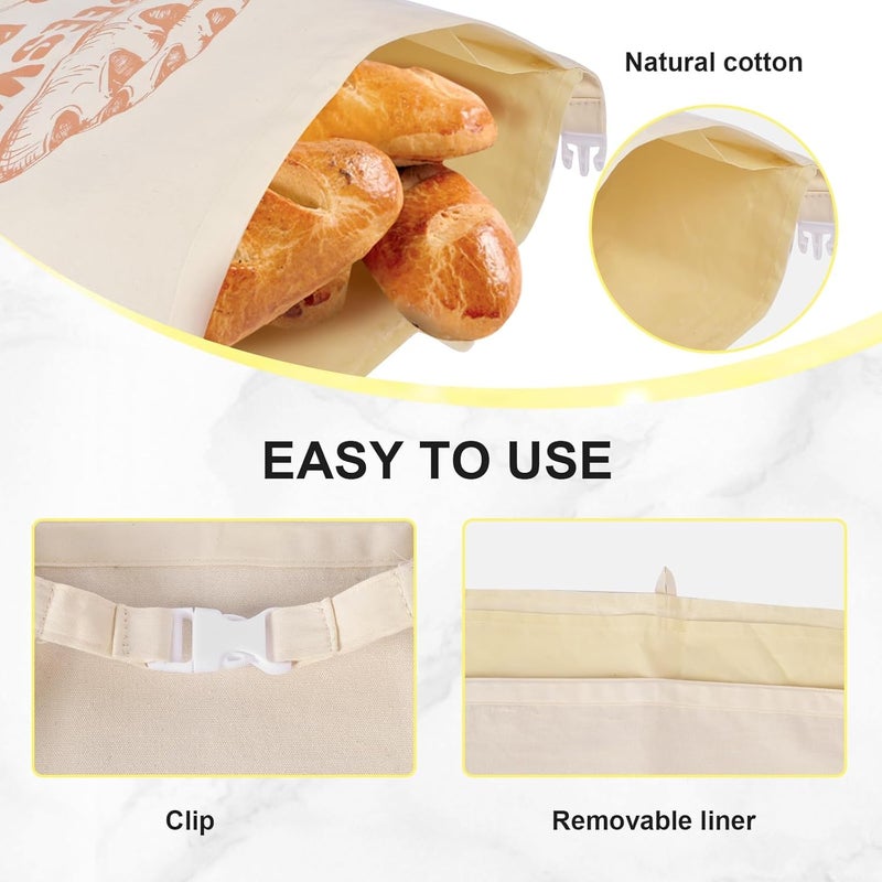 BERBAM 2-Pack XL Reusable Bread Bags For Homemade Bread With Removable Cotton Beeswax Lining, 13x17 Inches Ideal Bag For Home Baking - Image 4